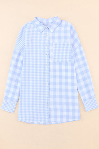 Pocketed Plaid Dropped Shoulder Shirt