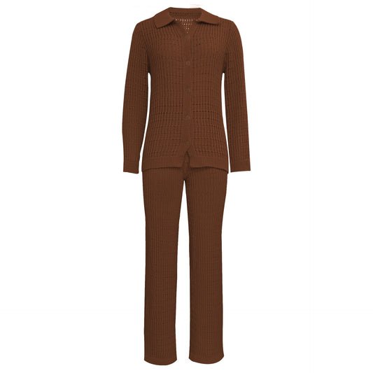 Solid Color Knit Shirt Straight Leg Pants Fashion Suit