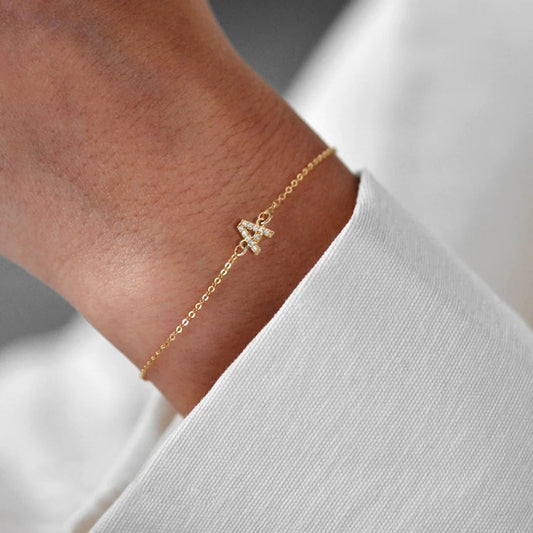 (303) Timeless Chic: Classic Pave Zirconia A-Z Letter Bracelet - Elevate Your Style.