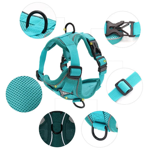 (1001) No Pull Dog Harness & Leash Set - Reflective Mesh Vest