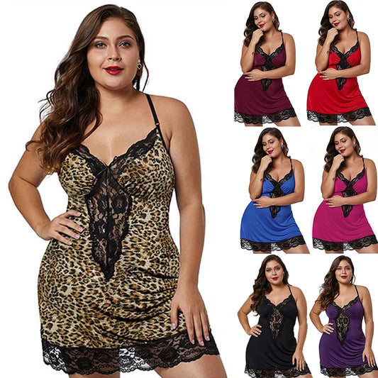 (407) Spaghetti Straps Lace Nightgown & Satin Lingerie Set: Comfort and Elegance Combined, Including Plus Sizes.