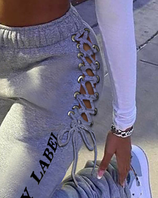 Lace-Up Print Pile Trousers